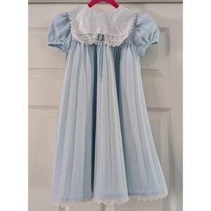 Vintage Youngland Girls Pleated Dress With Lace Bib Collar Sz 5